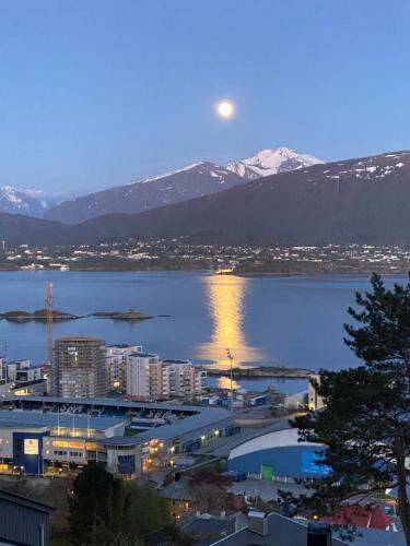 Great place with a stunning view of the mountains and the fjord