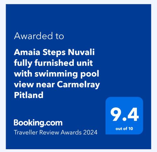Amaia Steps Nuvali fully furnished unit with swimming pool view near Carmelray Pitland
