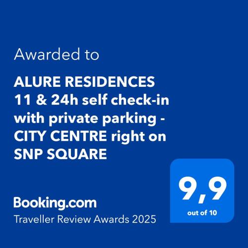 ALURE RESIDENCES 11 - 24h self check-in & private parking next to the apartment building included, CITY CENTER right on SNP Square in a quiet passage, new building, best deal in town