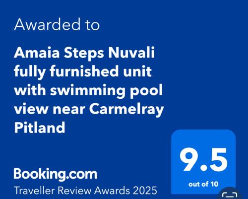 Amaia Steps Nuvali fully furnished unit with swimming pool view near Carmelray Pitland