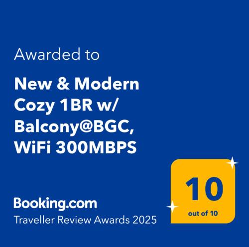 New & Modern Cozy 1BR w/ Balcony@BGC, WiFi 300MBPS