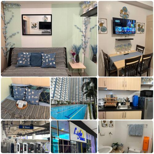 Greece Theme Boni MRT Train Edsa 1BR with Netflix Fast Internet Pool Light Mall